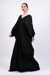 AK-OK_Black Silk Embroidery V-neck Knotted Kaftan _Online_at_Aza_Fashions