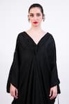 Buy_AK-OK_Black Silk Embroidery V-neck Knotted Kaftan _Online_at_Aza_Fashions