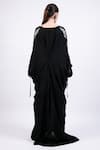 Shop_AK-OK_Black Silk Embroidery V-neck Knotted Kaftan _at_Aza_Fashions