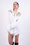 Shop_AK-OK_White Placement Embellished Cotton Shirt _Online_at_Aza_Fashions