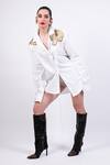 AK-OK_White Placement Embellished Cotton Shirt _at_Aza_Fashions