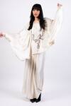 Shop_AK-OK_Cream Silk Kaftan And Draped Skirt Set _Online_at_Aza_Fashions