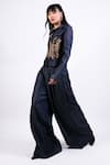 AK-OK_Blue Denim Jacket And Flared Pant Set _Online_at_Aza_Fashions