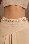Shop_Tarun Tahiliani_Ivory-gold Jewel Belt _Online_at_Aza_Fashions