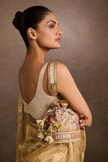 Shop_Tarun Tahiliani_Ivory Stones, Beads Ivory-multi Embellished Potli Bag _Online_at_Aza_Fashions