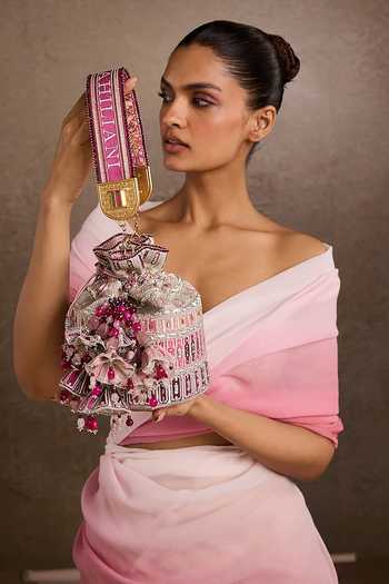 Buy_Tarun Tahiliani_Off White Embroidery, Tassels, Beads Pink Potli Bag _Online_at_Aza_Fashions