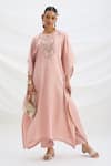 Buy_Mirroir_Peach Pink Embroidered Kaftan And Pant Set _at_Aza_Fashions