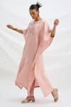 Buy_Mirroir_Peach Pink Embroidered Kaftan And Pant Set _Online_at_Aza_Fashions