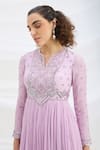 Mirroir_Lilac Chiffon, Viscose Sequins Split V-neck Purple Designer Maxi Dress _Online_at_Aza_Fashions