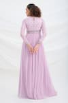 Shop_Mirroir_Lilac Chiffon, Viscose Sequins Split V-neck Purple Designer Maxi Dress _at_Aza_Fashions