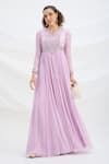 Shop_Mirroir_Lilac Chiffon, Viscose Sequins Split V-neck Purple Designer Maxi Dress _Online_at_Aza_Fashions