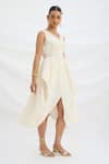 Mirroir_Beige Draped Midi Dress _Online_at_Aza_Fashions