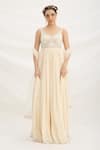 Buy_Mirroir_Beige Chiffon Embellished Maxi Dress Set _at_Aza_Fashions