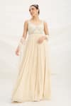 Mirroir_Beige Chiffon Embellished Maxi Dress Set _at_Aza_Fashions
