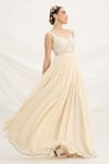 Shop_Mirroir_Beige Chiffon Embellished Maxi Dress Set 