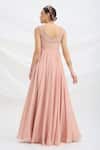 Shop_Mirroir_Peach Viscose, Crepe, Net Embroidery, Beads V-neck Pink Maxi Dress _at_Aza_Fashions