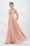 Shop_Mirroir_Peach Viscose, Crepe, Net Embroidery, Beads V-neck Pink Maxi Dress _Online_at_Aza_Fashions