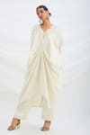 Buy_Mirroir_Beige Embroidered Kaftan And Pant Set _Online_at_Aza_Fashions