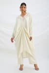 Buy_Mirroir_Beige Embroidered Kaftan And Pant Set _at_Aza_Fashions