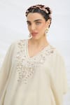 Mirroir_Beige Embroidered Kaftan And Pant Set _at_Aza_Fashions
