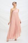 Buy_Mirroir_Peach Viscose, Crepe Embroidery One Shoulder Pink Draped Maxi Dress _at_Aza_Fashions