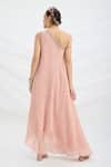 Shop_Mirroir_Peach Viscose, Crepe Embroidery One Shoulder Pink Draped Maxi Dress _at_Aza_Fashions