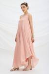 Buy_Mirroir_Peach Viscose, Crepe Embroidery One Shoulder Pink Draped Maxi Dress _Online_at_Aza_Fashions