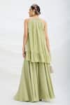 Shop_Mirroir_Green Chiffon, Linen Halter Neck Pista Kurta And Sharara Set _at_Aza_Fashions