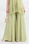 Shop_Mirroir_Green Chiffon, Linen Halter Neck Pista Kurta And Sharara Set _Online_at_Aza_Fashions