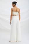 Shop_Mirroir_Ivory Viscose, Crepe Beads Square Neck Embellished Crop Top And Pant Set _at_Aza_Fashions
