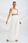 Mirroir_Ivory Viscose, Crepe Beads Square Neck Embellished Crop Top And Pant Set _Online_at_Aza_Fashions
