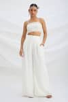 Buy_Mirroir_Ivory Viscose, Crepe Beads Square Neck Embellished Crop Top And Pant Set _at_Aza_Fashions