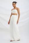 Buy_Mirroir_Ivory Viscose, Crepe Beads Square Neck Embellished Crop Top And Pant Set _Online_at_Aza_Fashions