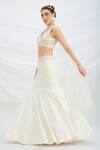 Buy_Mirroir_Beige Viscose, Net, Silk Sequins, Beads V-neck Embroidered Fusion Lehenga Set _Online_at_Aza_Fashions