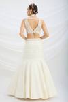 Shop_Mirroir_Beige Viscose, Net, Silk Sequins, Beads V-neck Embroidered Fusion Lehenga Set _at_Aza_Fashions