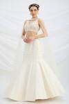 Shop_Mirroir_Beige Viscose, Net, Silk Sequins, Beads V-neck Embroidered Fusion Lehenga Set _Online_at_Aza_Fashions