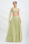 Buy_Mirroir_Pista Green Chiffon Lehenga Set _Online_at_Aza_Fashions