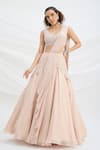 Buy_Mirroir_Pink Viscose, Crepe Sequins, Embroidery Round Light Embellished Lehenga Set _at_Aza_Fashions