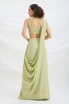Shop_Mirroir_Green Chiffon, Viscose Embroidery, Sequins, Beads Sage Pre-draped Saree Set _at_Aza_Fashions