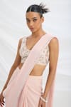 Buy_Mirroir_Pink Viscose, Organza, Crepe Embroidery Light Pre-draped Saree And Blouse Set _Online_at_Aza_Fashions