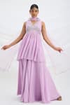 Buy_Mirroir_Lilac Viscose, Organza, Crepe, Net Purple Kurta Set With Dupatta And Sharara _at_Aza_Fashions