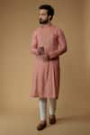 Buy_Ritambh By Rishi & Sachin_Pink Cotton, Lurex Embroidery Salmon Designer Kurta _at_Aza_Fashions