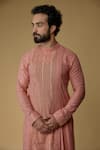 Shop_Ritambh By Rishi & Sachin_Pink Cotton, Lurex Embroidery Salmon Designer Kurta _at_Aza_Fashions