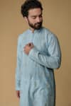 Shop_Ritambh By Rishi & Sachin_Sky Blue Cotton Embroidery Designer Kurta _at_Aza_Fashions