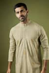 Shop_Ritambh By Rishi & Sachin_Green Cotton, Lurex Embroidery Light Designer Kurta _at_Aza_Fashions