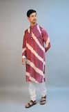 Ritambh By Rishi & Sachin_Wine Striped Silk Modal Kurta _Online_at_Aza_Fashions