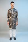 Ritambh By Rishi & Sachin_Gray Silk, Modal Dark Grey Designer Kurta Set _Online_at_Aza_Fashions