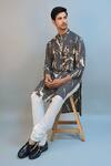 Shop_Ritambh By Rishi & Sachin_Gray Silk, Modal Dark Grey Designer Kurta Set _Online_at_Aza_Fashions