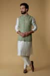 Buy_Ritambh By Rishi & Sachin_Green Cotton Sequins Lurex Nehru Jacket _at_Aza_Fashions