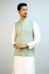 Buy_Ritambh By Rishi & Sachin_Green Cotton Sequins Lurex Nehru Jacket _Online_at_Aza_Fashions
